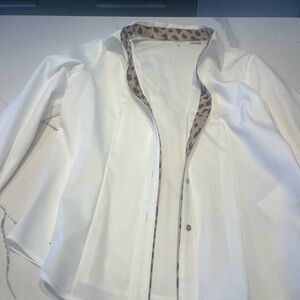 Calvin Klein White Shirt with Leopard Accent NWT great deal wow blouse
